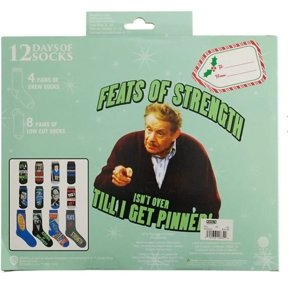 Men's 12 Days of Socks Seinfeld New in Box Shoe Size 6-12